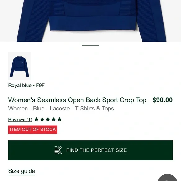 Lacoste Women’s Seamless Open Back Sports Top in Navy Blue - Picture 9 of 9